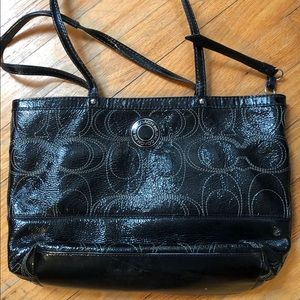 Black patent leather coach factory bag, EUC!